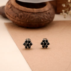 Midnight Black Floral Silver Stud