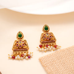 Antique Golden Temple Emerald Ruby Earrings
