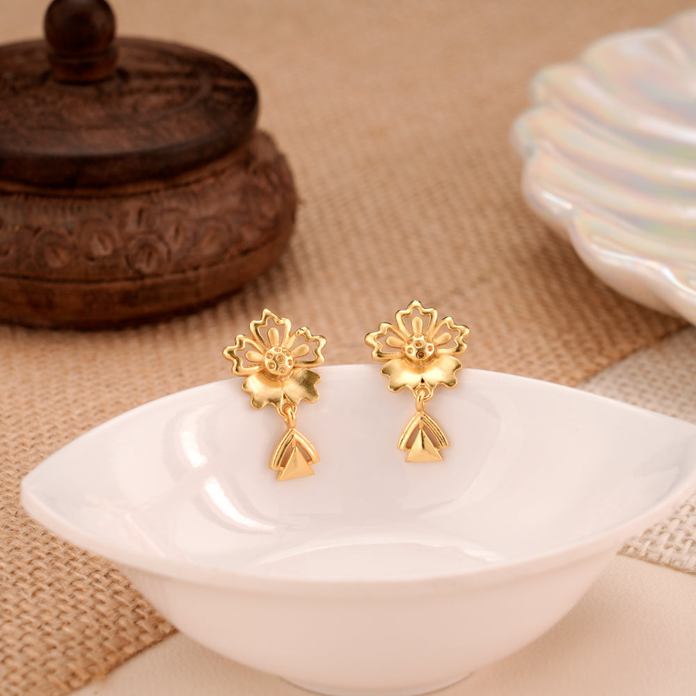 Floral Design with Triangle Drop Golden Stud