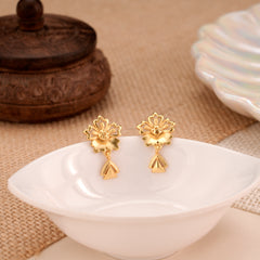 Floral Design with Triangle Drop Golden Stud