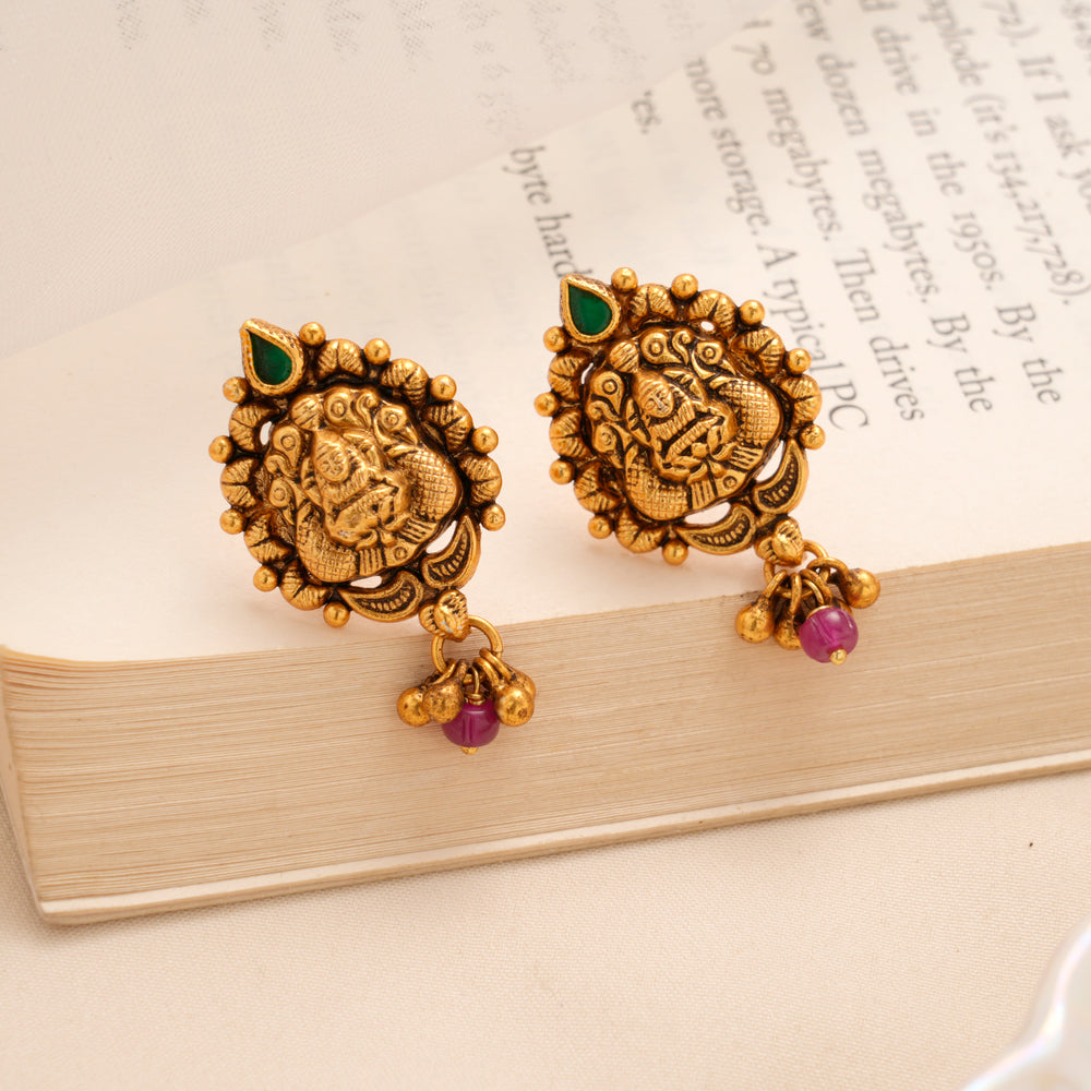 Lakshmi Green Stone Cluster Silver Studs