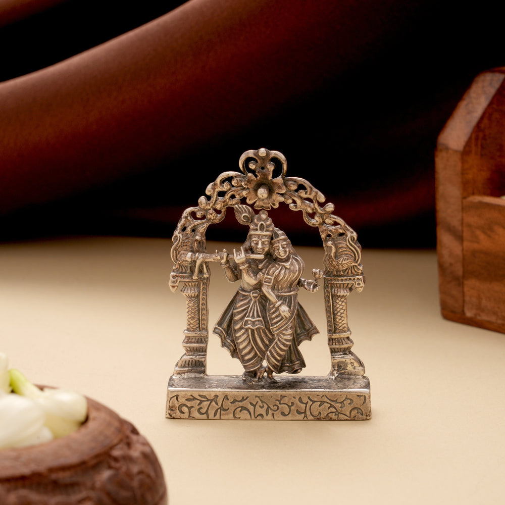 Antique Divine Radha Krishna Silver Idol