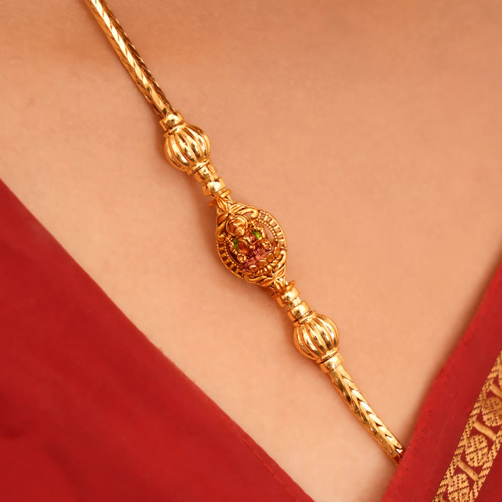 Temple Style Oval Lakshmi Golden Mugappu Chain