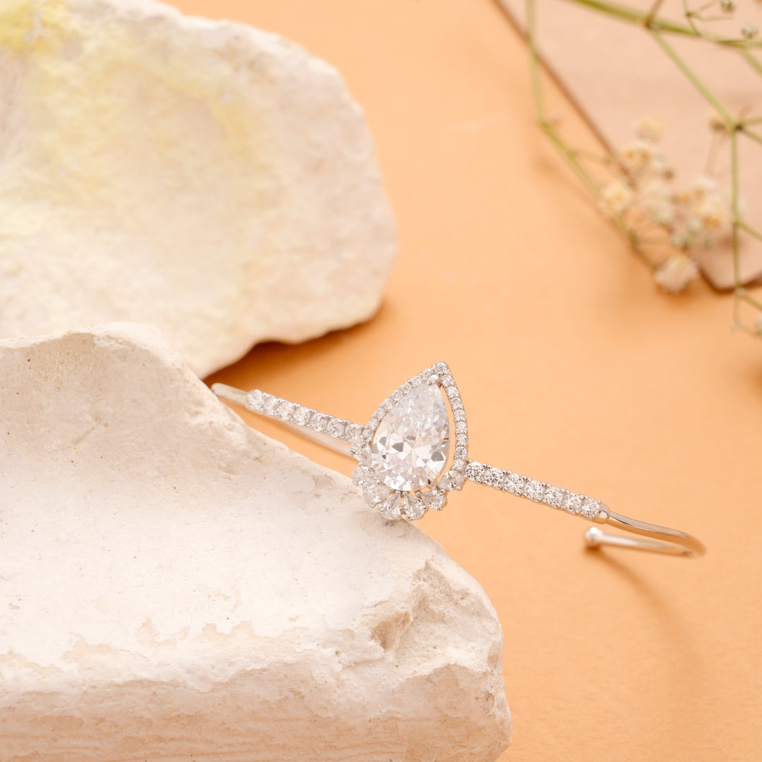 Elegant Teardrop Crystal Silver Kada