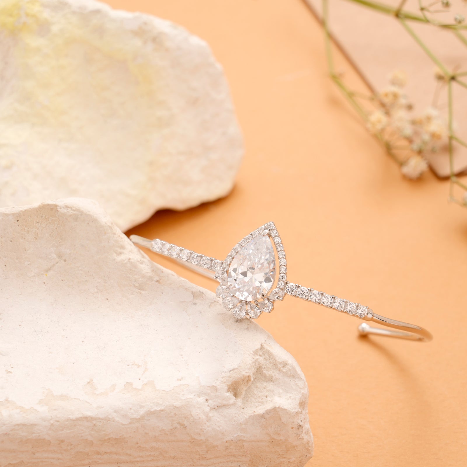 Elegant Teardrop Crystal Silver Kada