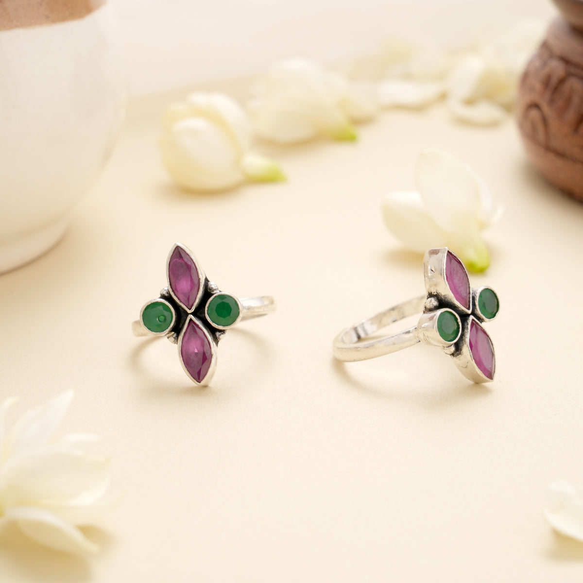 Ruby Petal Glow Silver Toe Ring