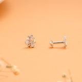 Cute Tear Drop with Flower Stone Silver Stud