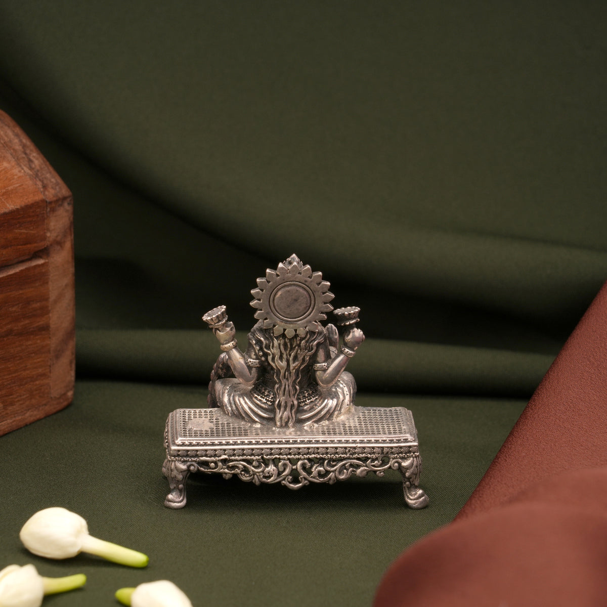 Oxidized Silver Lakshmi Murti With Money Pot Idol