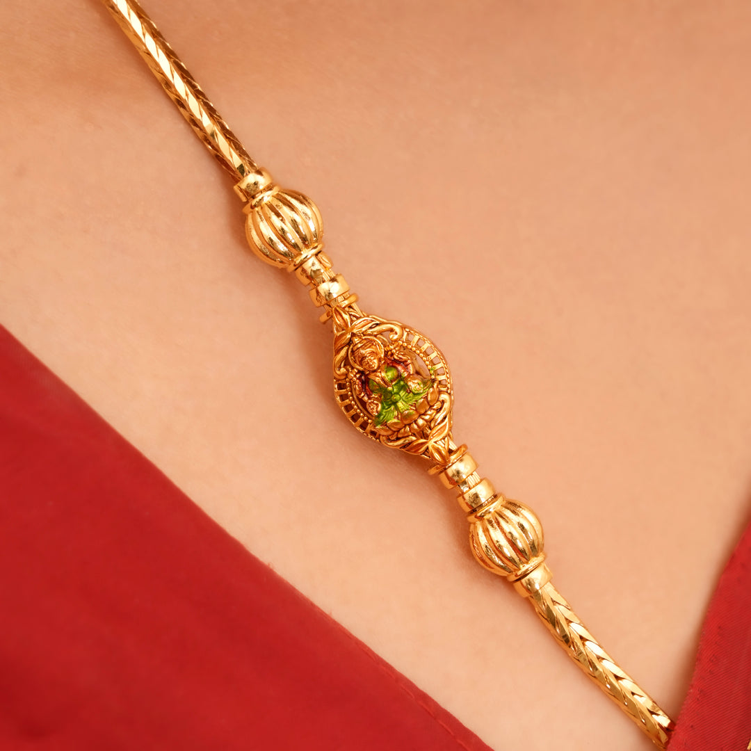 Temple Style Oval Lakshmi Golden Mugappu Chain