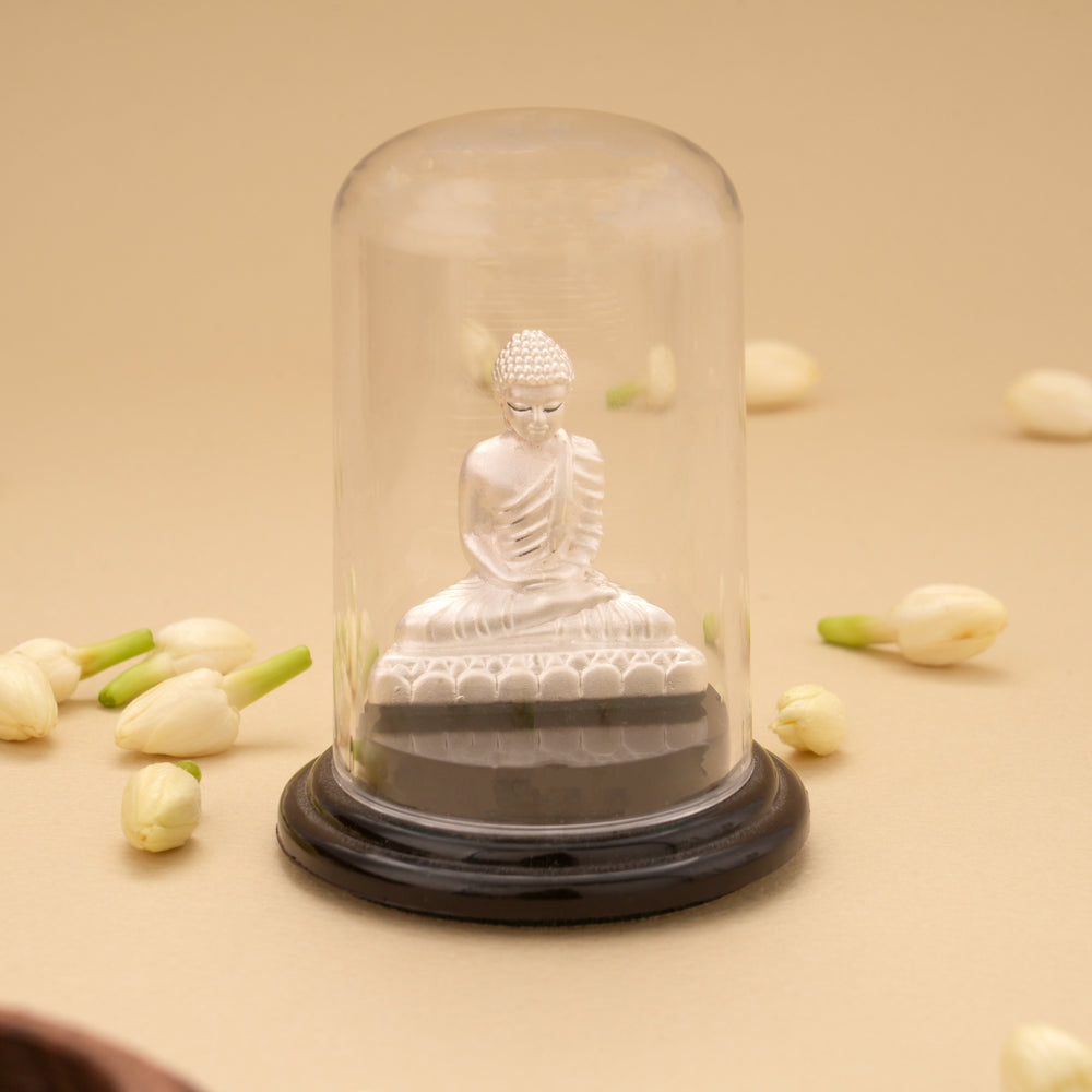 Meditating Lord Buddha Silver Idol