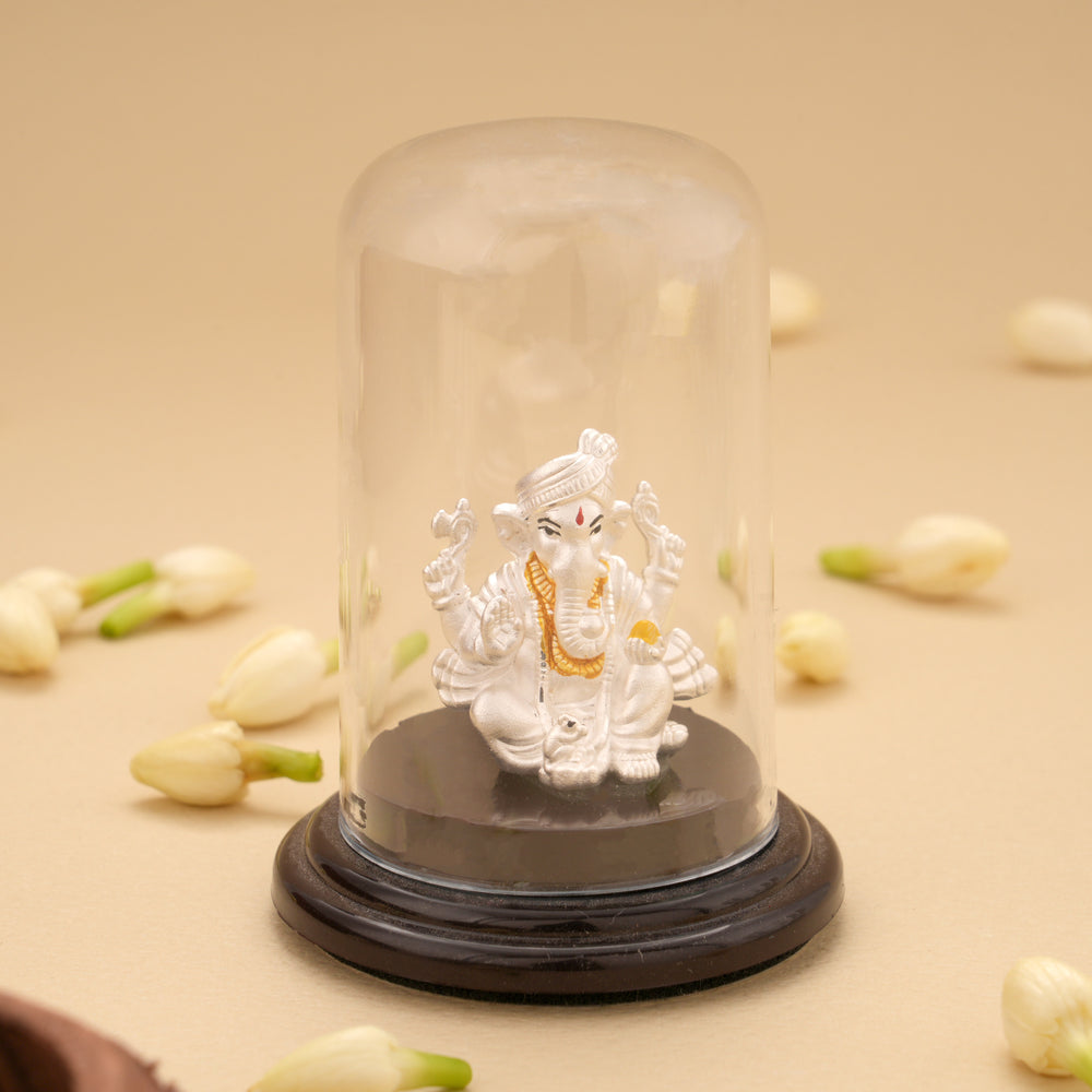 Vinayagar Silver Statue With Glass Idol