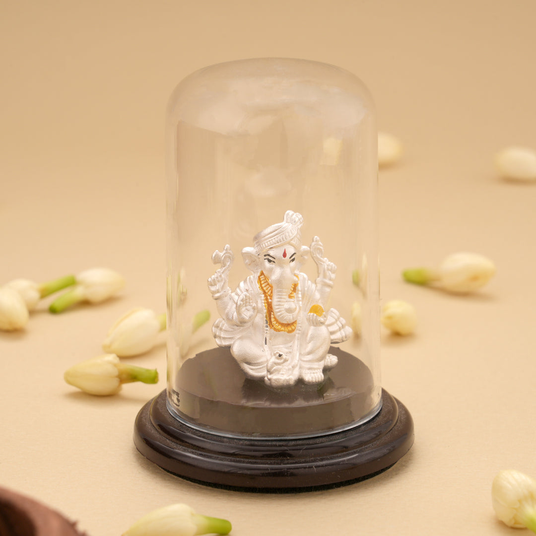 Vinayagar Silver Statue With Glass Idol