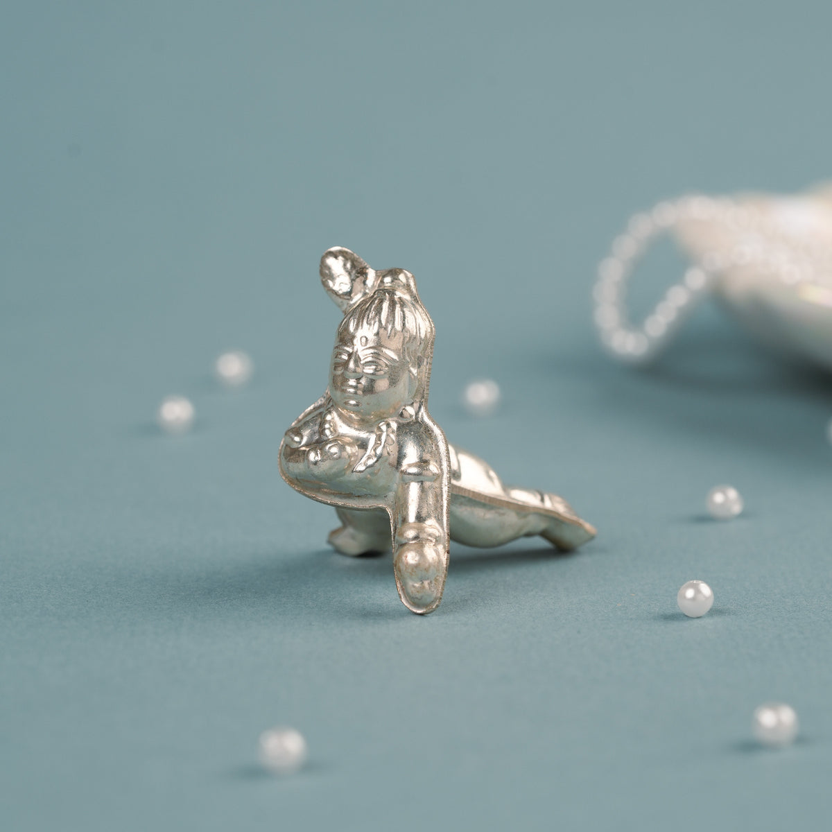 Joyful Krishna Silver Idol