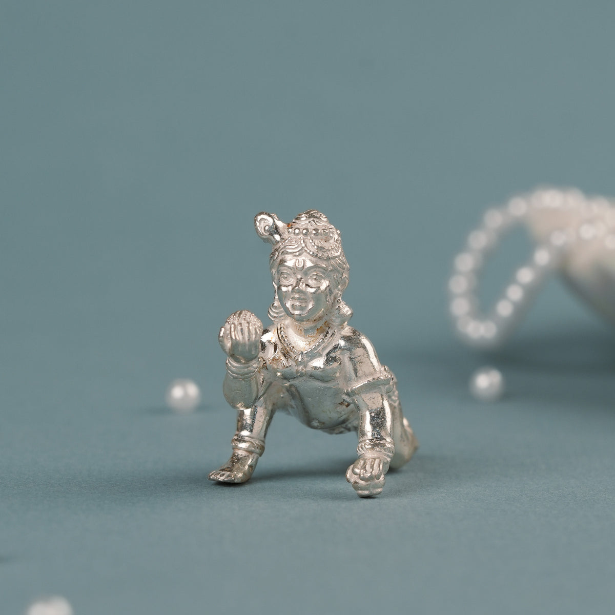 Beautiful Crawling Baby Krishna Silver Statue