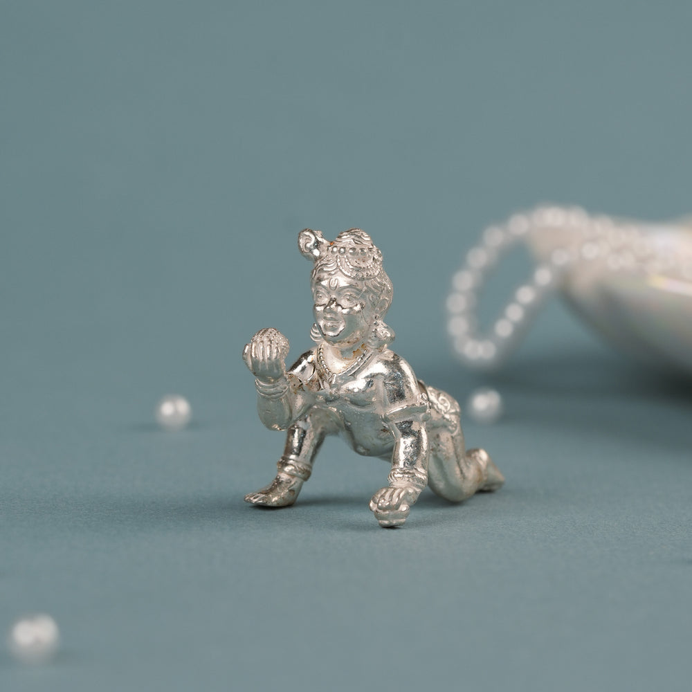 Beautiful Crawling Baby Krishna Silver Statue