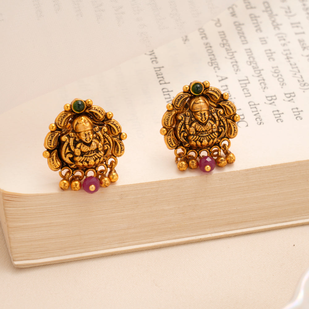Antique Lakshmi Beads Drop Golden Earrings