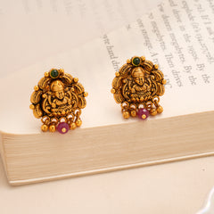 Antique Lakshmi Beads Drop Golden Earrings