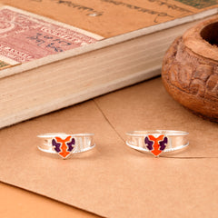 Minimal Enamel Heart Silver Toe Ring