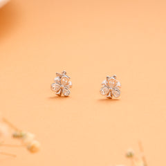 Cute Tear Drop with Flower Stone Silver Stud