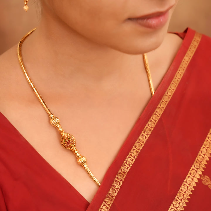 Temple Style Oval Lakshmi Golden Mugappu Chain