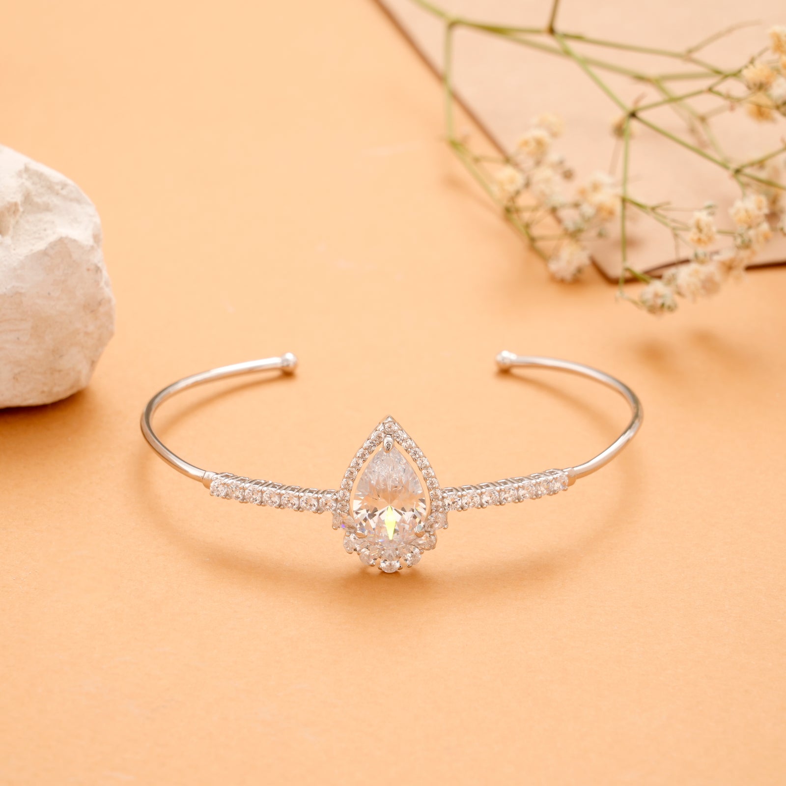 Elegant Teardrop Crystal Silver Kada