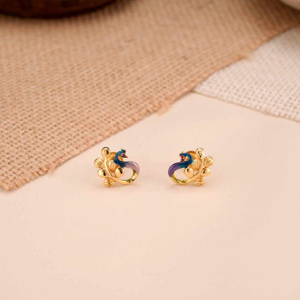 Traditional Peacock Enamel Casting Golden Stud