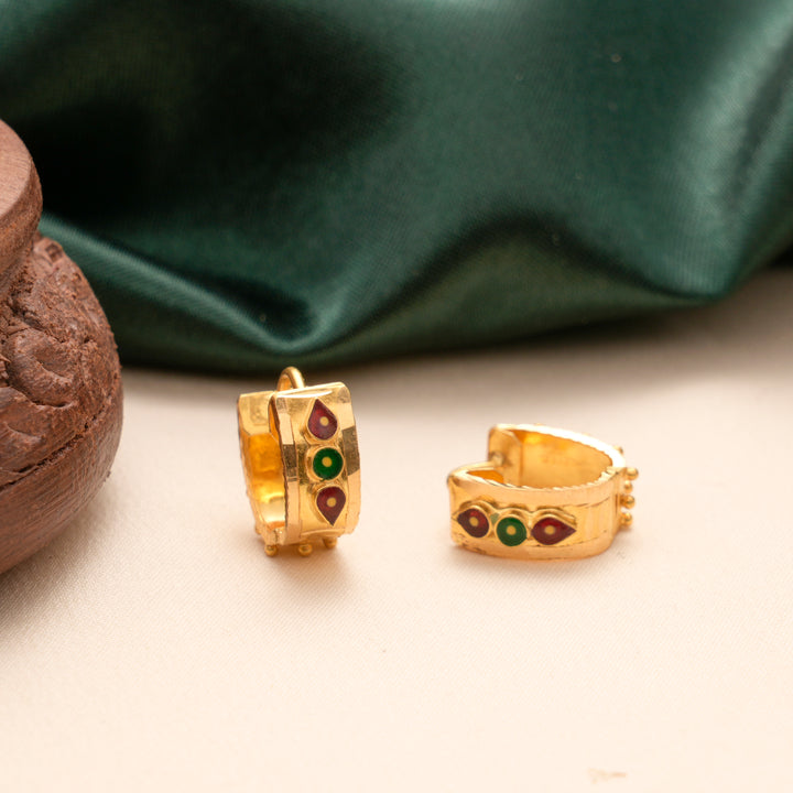 Red & Green Kamb Gold Hoop Earrings