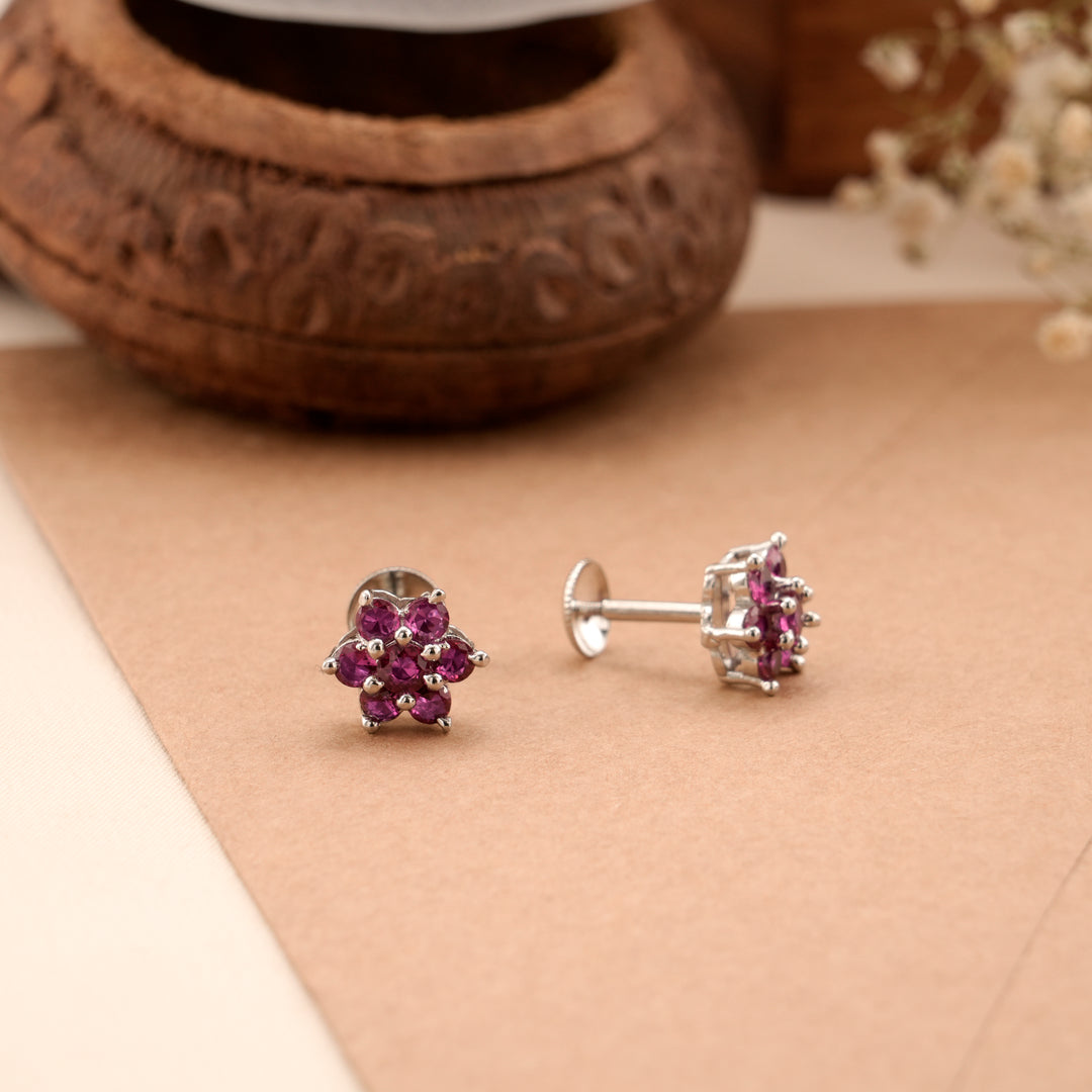 Blush Pink Floral Silver Stud