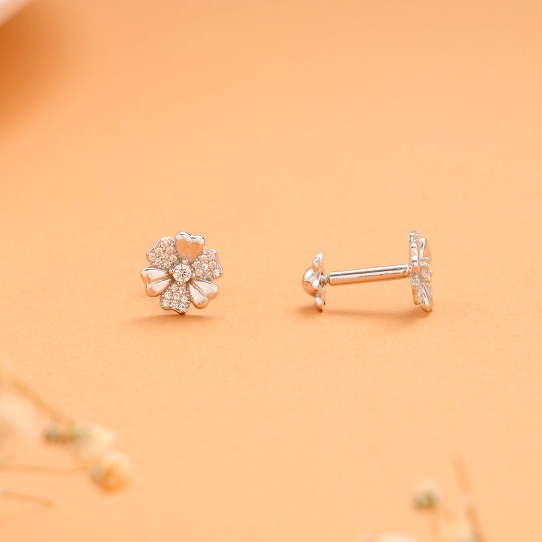 Heart Shape Petals with Stone Silver Stud