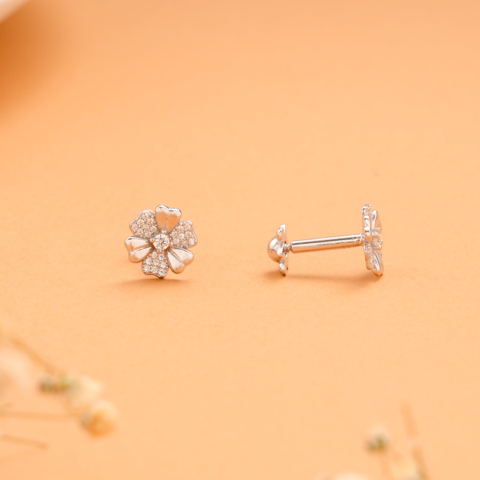 Heart Shape Petals with Stone Silver Stud