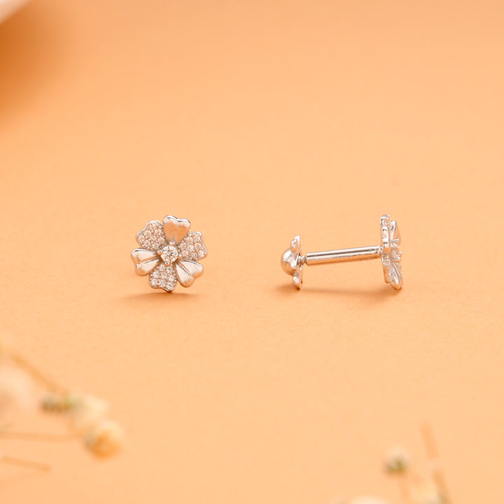 Heart Shape Petals with Stone Silver Stud
