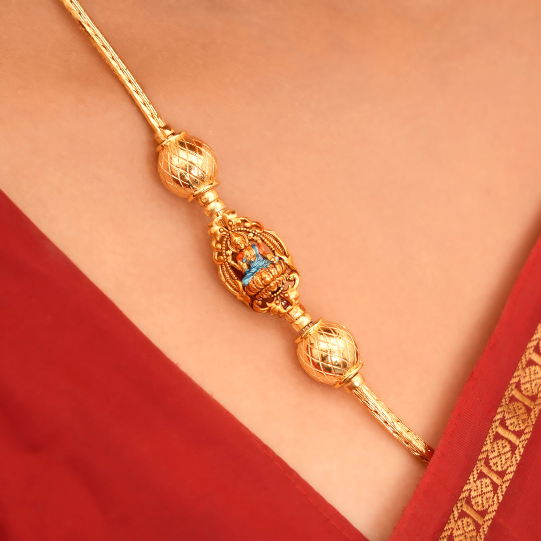 Elegant Silver Gold Plated Lakshmi Mugappu Chain