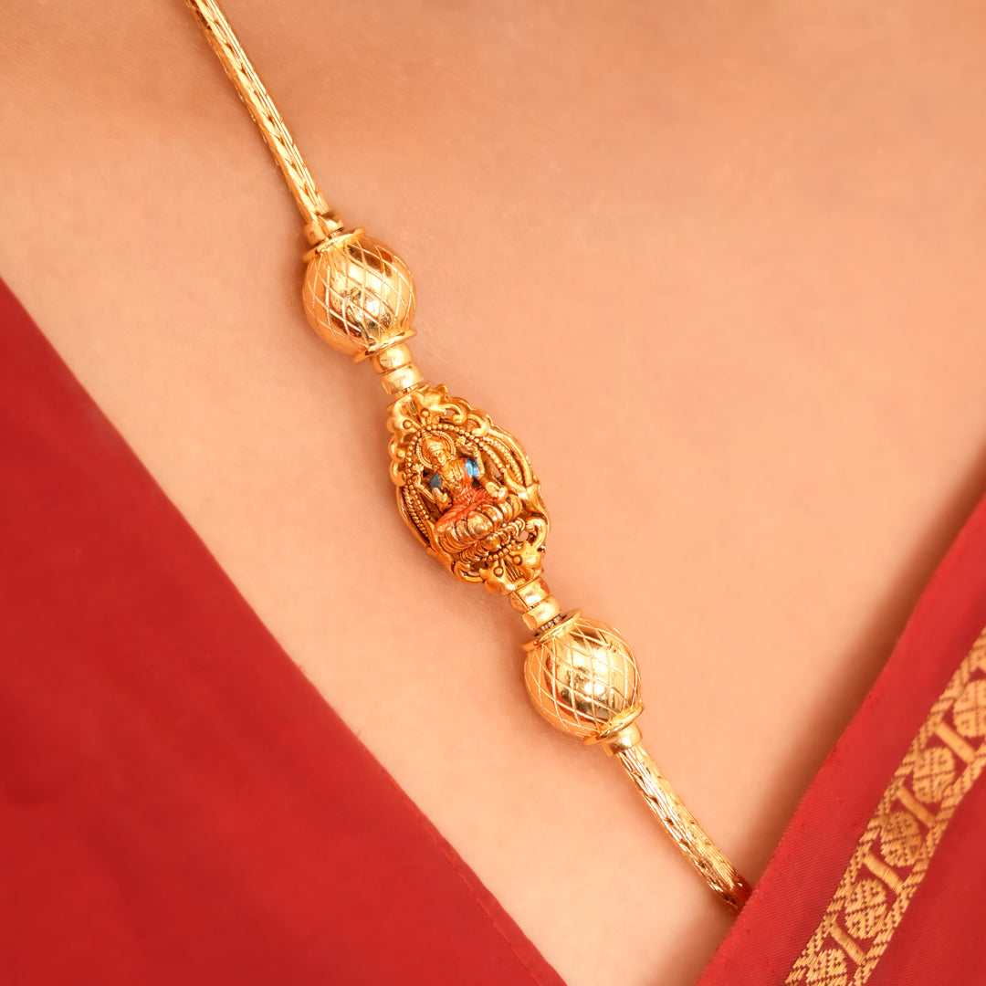 Elegant Silver Gold Plated Lakshmi Mugappu Chain