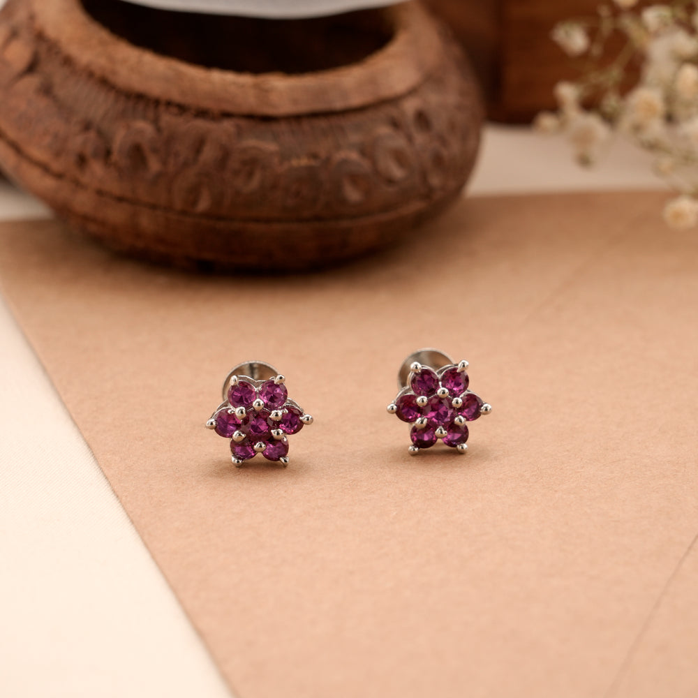 Blush Pink Floral Silver Stud