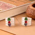 Leaf Enamel Red Stone Spring Silver Metti