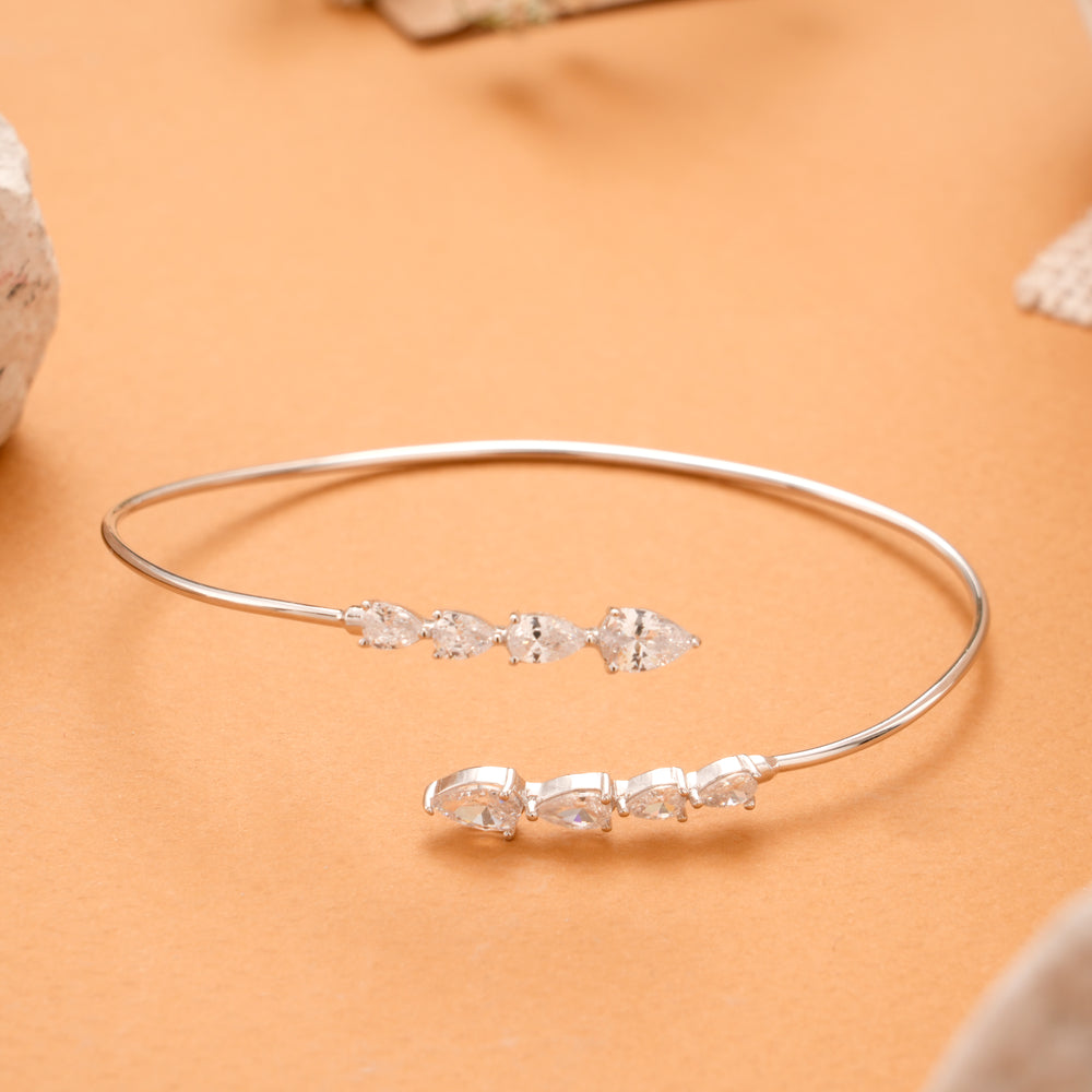 Pear Cut White Stone Silver Kada