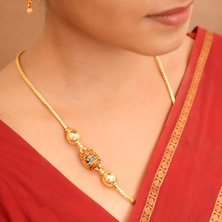 Elegant Silver Gold Plated Lakshmi Mugappu Chain