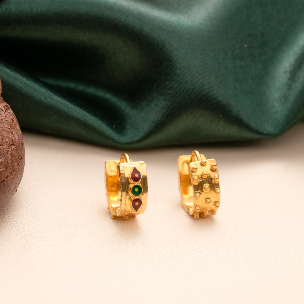 Red & Green Kamb Gold Hoop Earrings