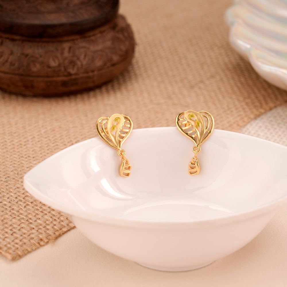 Elegant Heart Shape Casting Golden Drop Stud