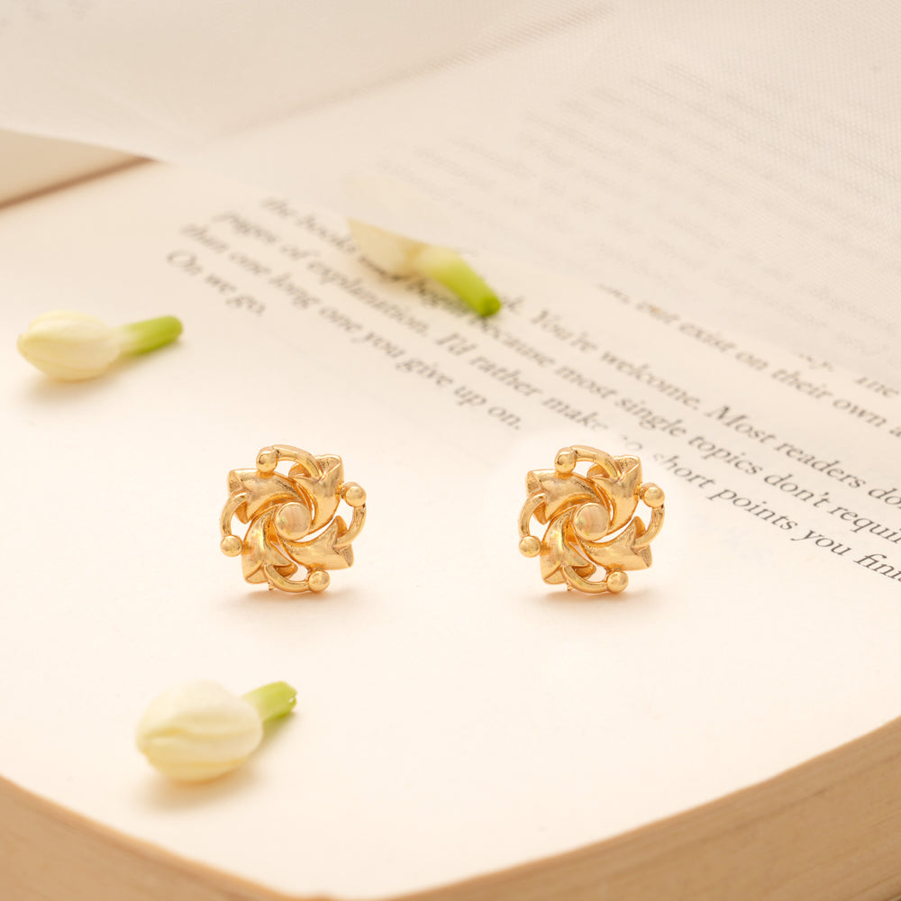 Sleek Spiral Flower Design Golden Stud