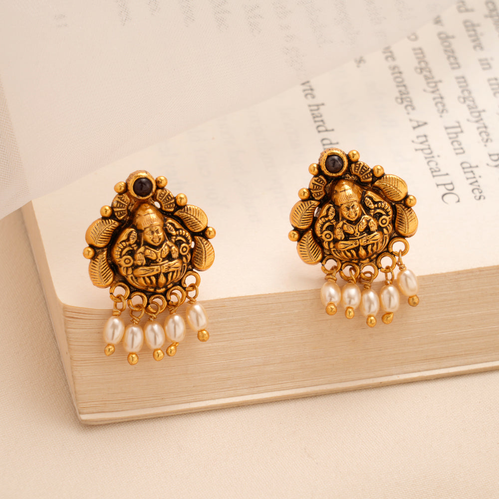 Lakshmi Temple Pearl Fringe Silver Earrings