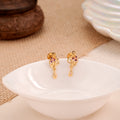 Gold Plated Floral Drop Stud Earrings