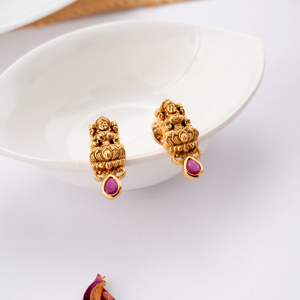 Nagas Lakshmi Ruby Drop Golden Earring