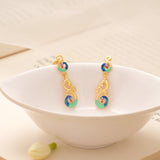 Blue and Green Enamel Peacock Golden Earring