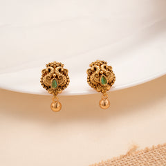 Antique Golden Twin Peacock Emerald Studs