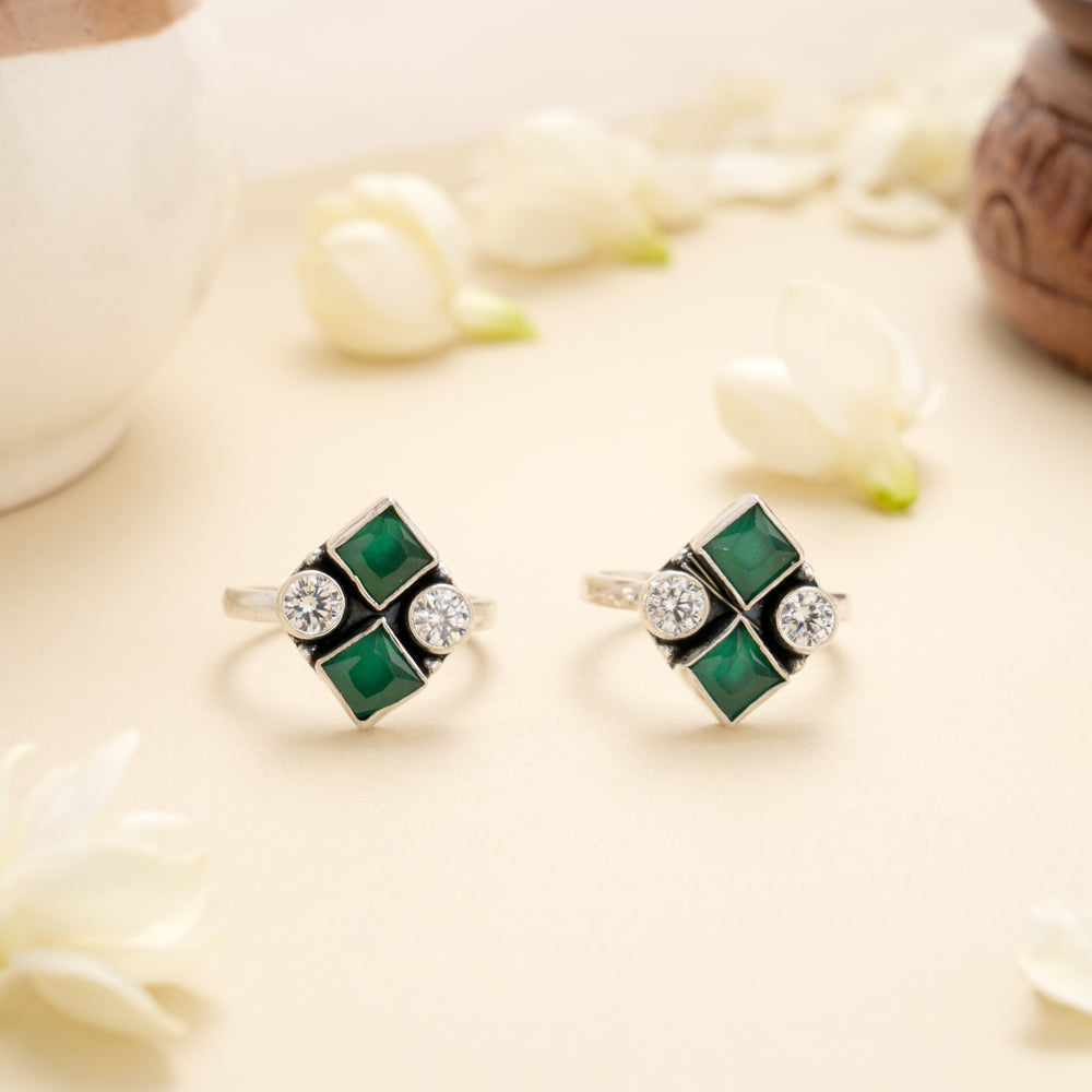 Emerald Halo Drop Silver Toe Ring