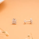Square Shape with White Stone Silver Stud