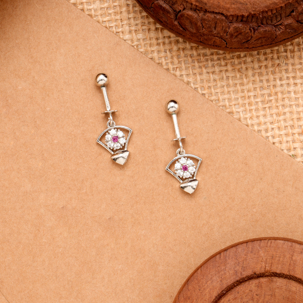 Floral Pattern Pink Stone Silver Koppu