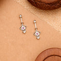 Floral Pattern Pink Stone Silver Koppu