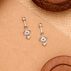 Floral Pattern Pink Stone Silver Koppu